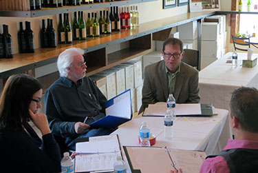 Our tasting panel discussing a group  of Michigan wines.