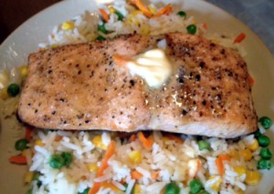 Pinot Noir or a nice crisp/light Sauv Blanc for salmon.