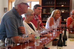 Members of our group tasting Jesse Lange's three soil series Pinots.