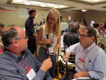 Having fun during the Wine Blogging Conference speed tasting event - crazy!